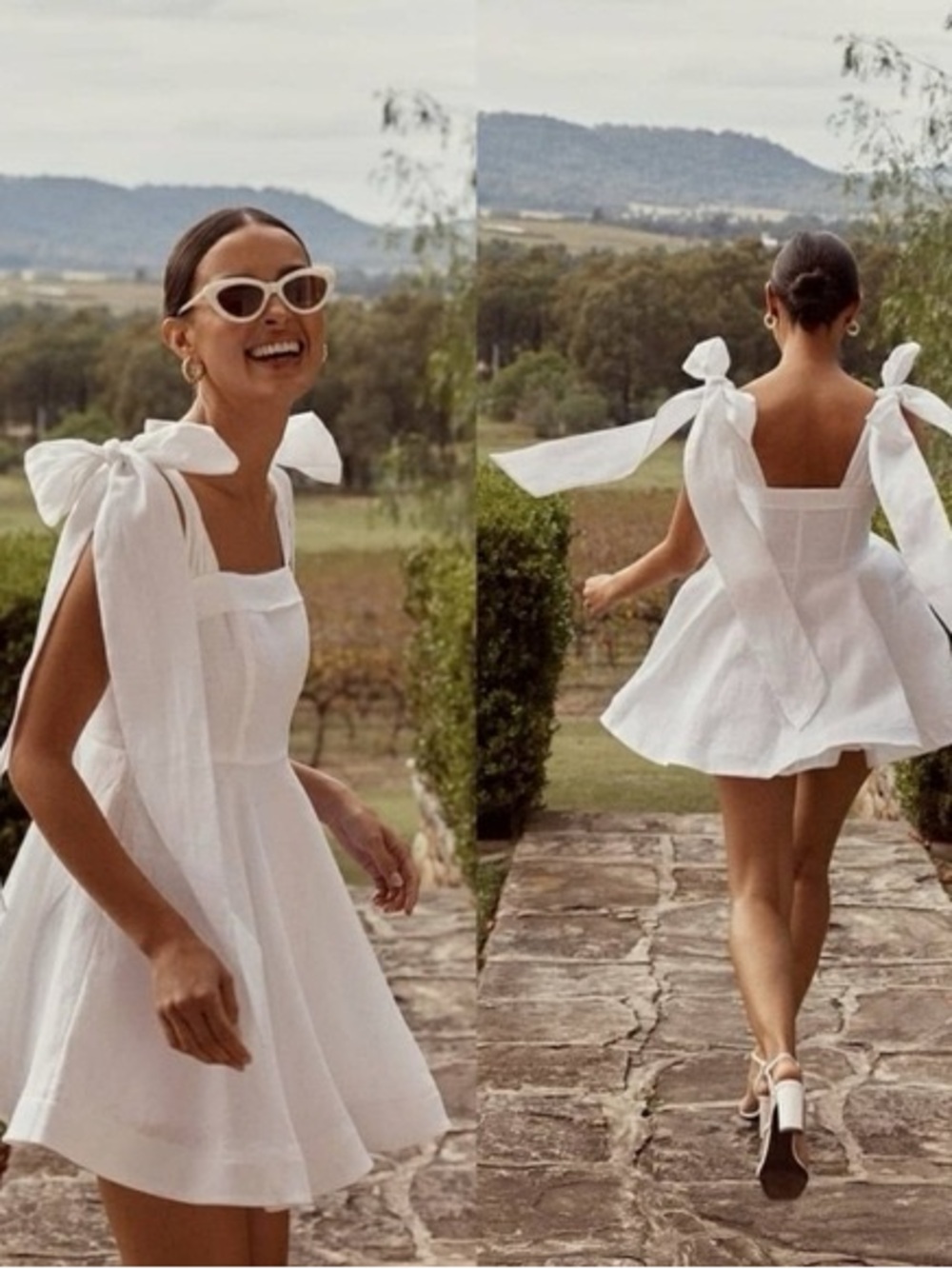 DISSH White Bow-Tie Shoulder Mini Dress